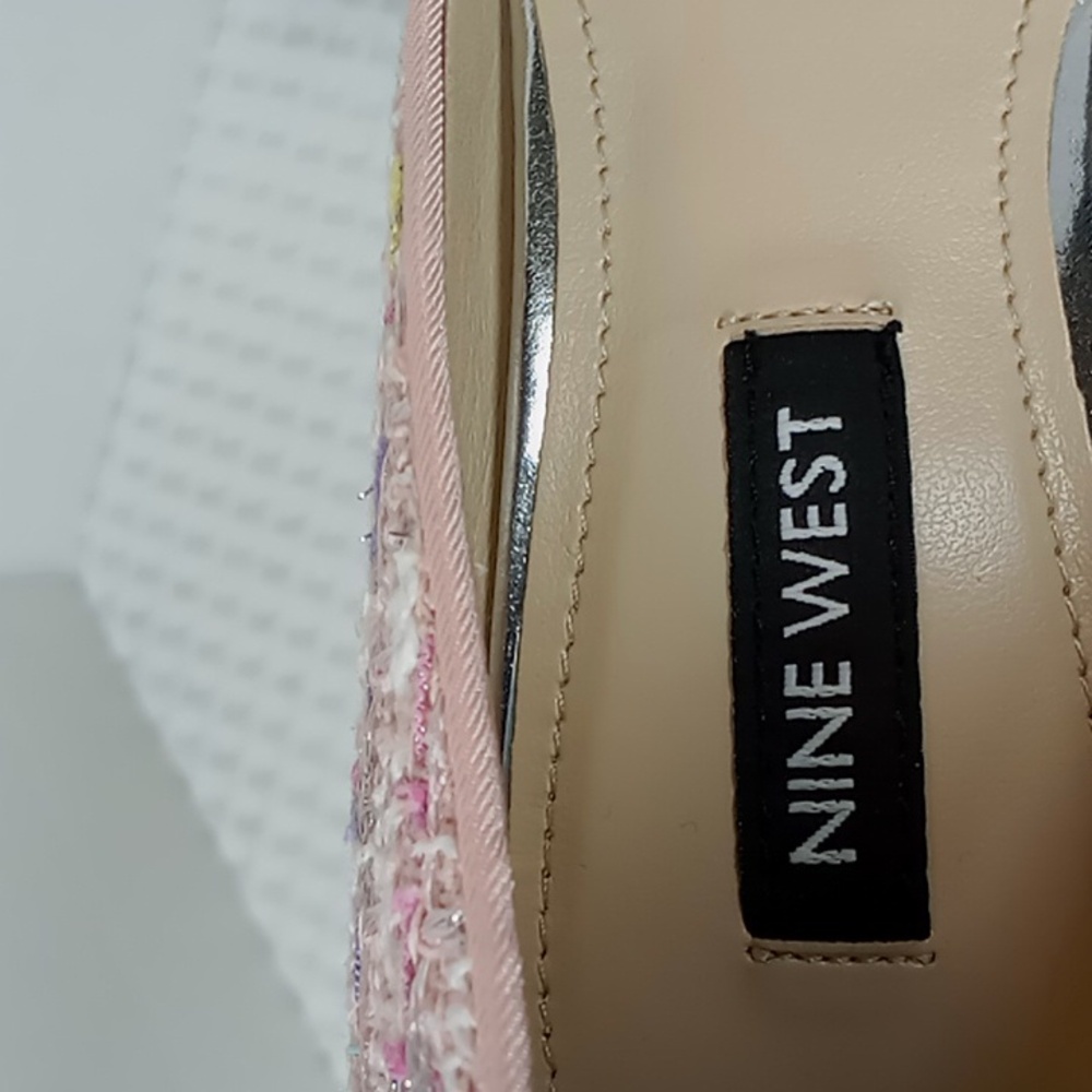 NWOT Nine West Arlene Pointed Toe Tweed Kitten Heel Pumps Size 6 Pink/White/Blue - Picture 9 of 12